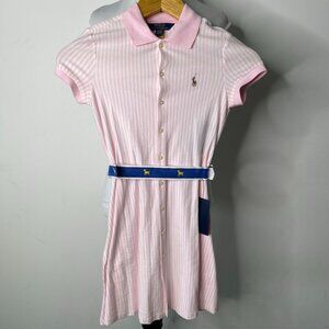 POLO Ralph Lauren Kid's Pink Belted Button Down Short Sleeve Shirt Dress Medium